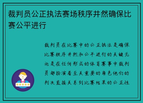 裁判员公正执法赛场秩序井然确保比赛公平进行